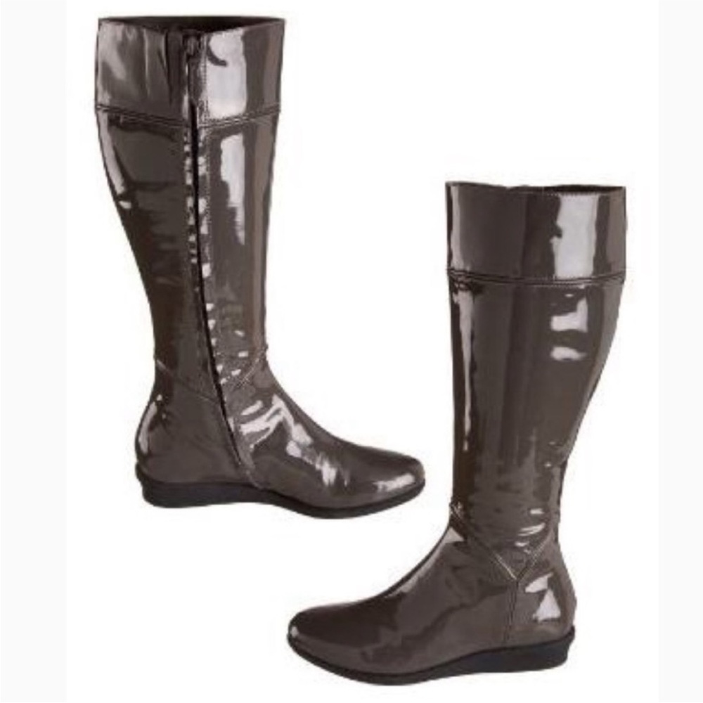 Women's Glossy dark gray Knee-High rain Boots